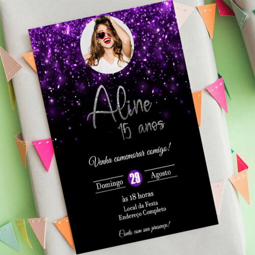 Convite Digital Euphoria Roxo Glitter Mulher