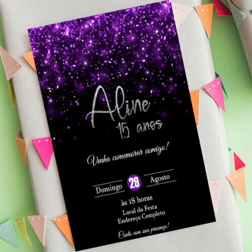 Convite Digital Euphoria Roxo Glitter Mulher