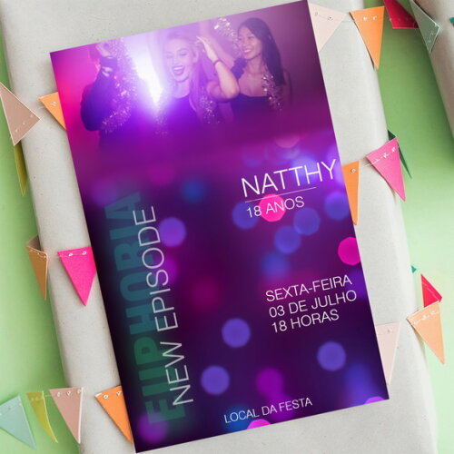 Convite Digital Euphoria Roxo Glitter Mulher com Foto