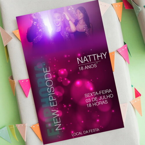 Convite Digital Euphoria Roxo Glitter Mulher com Foto