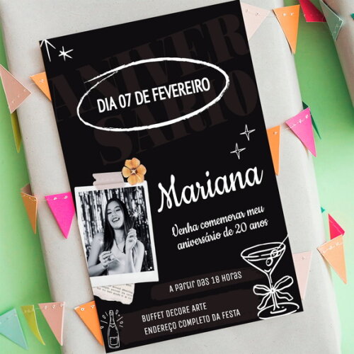 Convite Digital Feminino Preto com Foto