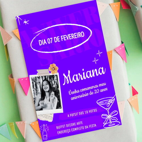 Convite Digital Feminino Roxo com Foto
