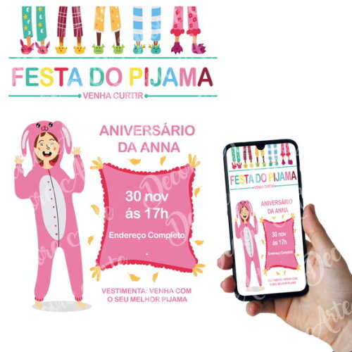 Convite Digital Festa do Pijama Aniversário