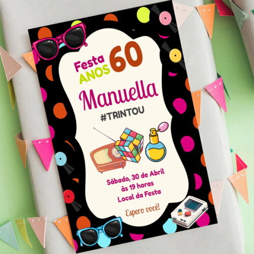 Convite Digital Festa dos Anos 60 Retrô