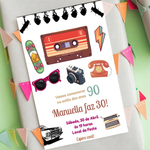 Convite Digital Festa dos Anos 90 Retrô