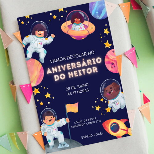 Convite Digital Festa no Espaço Astronauta