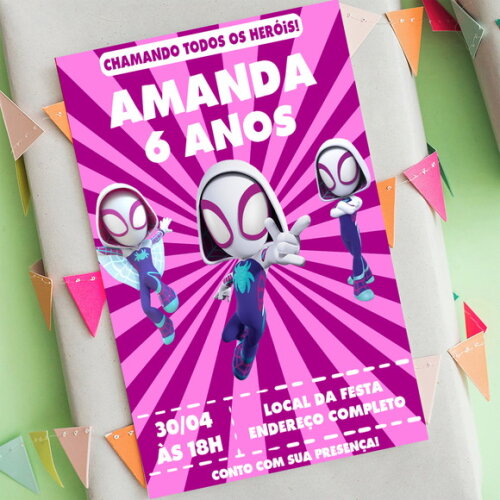 Convite Digital Gwen - Spidey e Seus Amigos Espetaculares