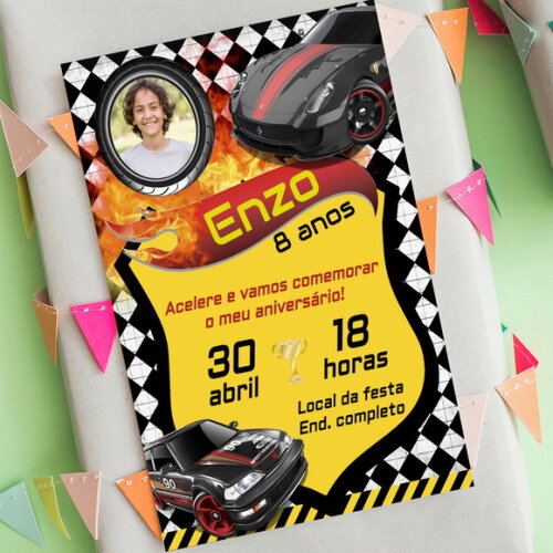 Convite Digital Hot Wheels com Foto