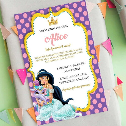 Convite Digital Jasmine Princesa da Disney Pet