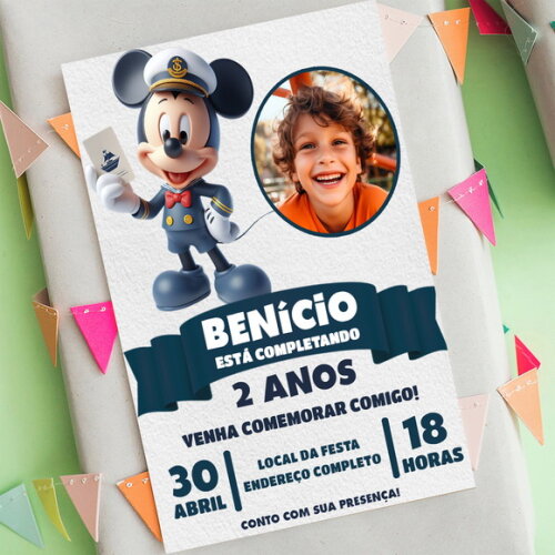 Convite Digital Mickey Marinheiro Capitão com Foto