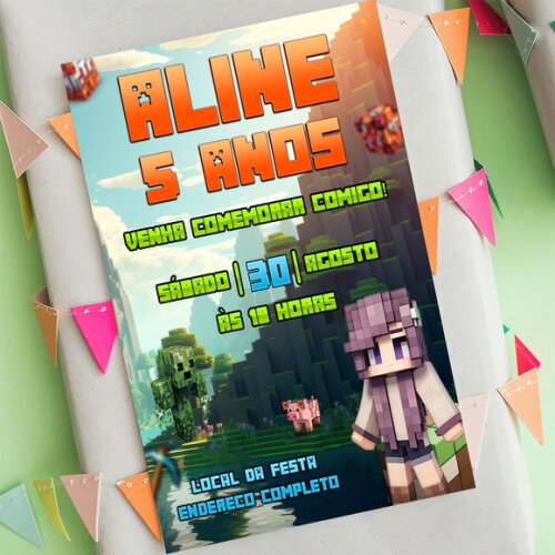 Convite Digital Minecraft Menina