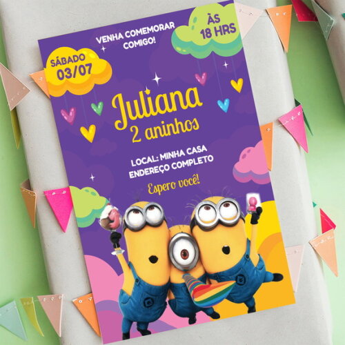 Convite Digital Minions Convite Virtual Minions