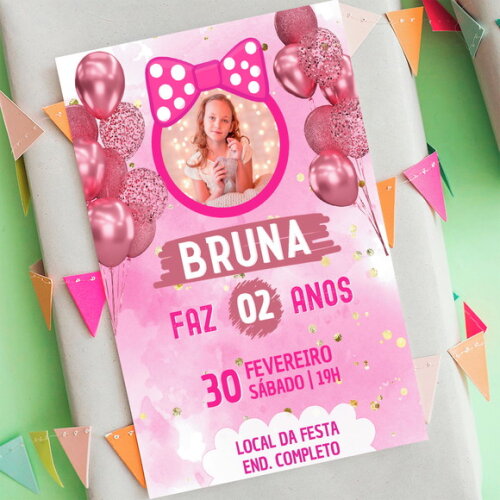 Convite Digital Minnie com Foto
