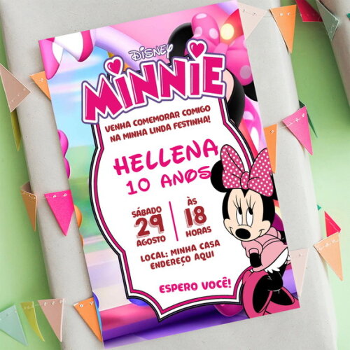 Convite Digital Minnie Cor de Rosa