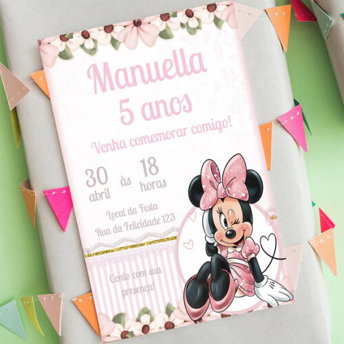 Convite Digital Minnie Mouse Rosa