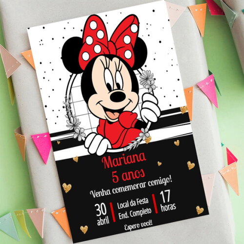 Convite Digital Minnie Mouse Vermelha