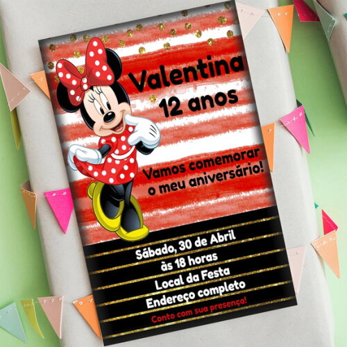 Convite Digital Minnie Mouse Vermelha