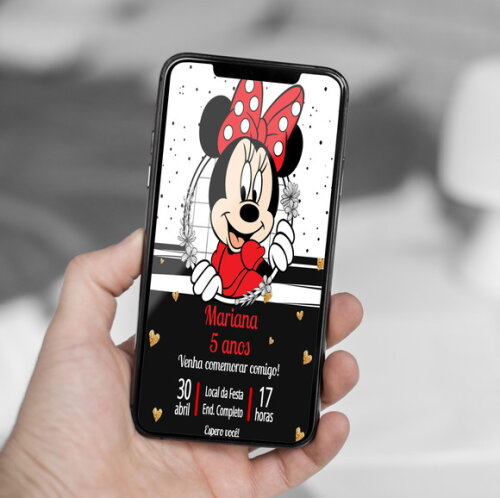 Convite Digital Minnie Mouse Vermelha