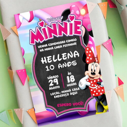 Convite Digital Minnie Vermelha Chalkboard