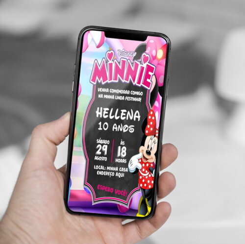 Convite Digital Minnie Vermelha Chalkboard