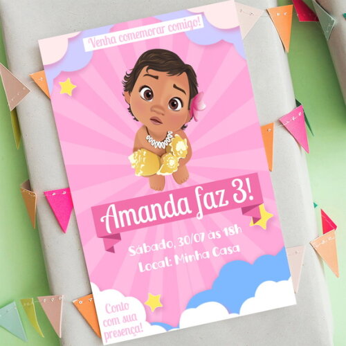Convite Digital Moana Baby Festa Princesa Moana Disney