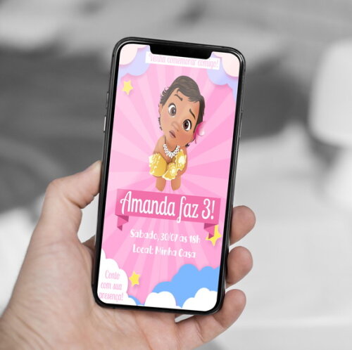 Convite Digital Moana Baby Festa Princesa Moana Disney