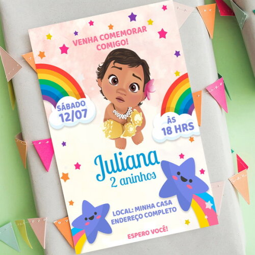 Convite Digital Moana Baby Festa Princesa Moana Disney