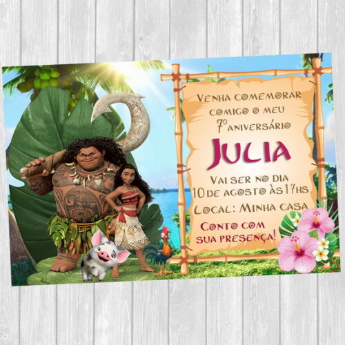 Convite Digital Moana Festa Princesa Moana Disney