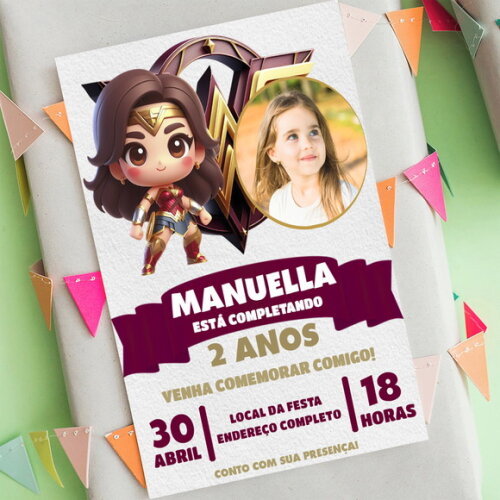 Convite Digital Mulher Maravilha com Foto