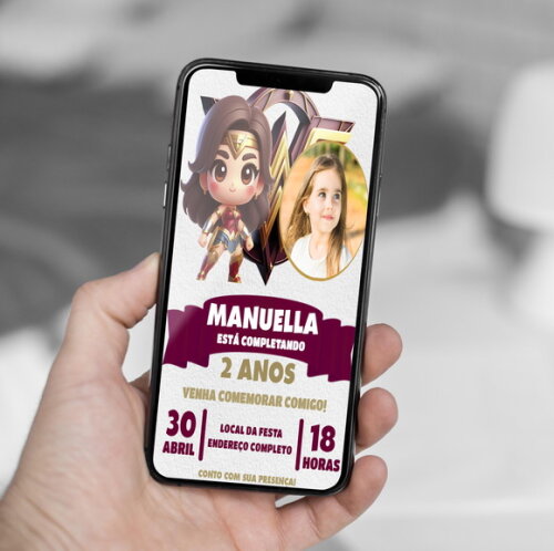 Convite Digital Mulher Maravilha com Foto