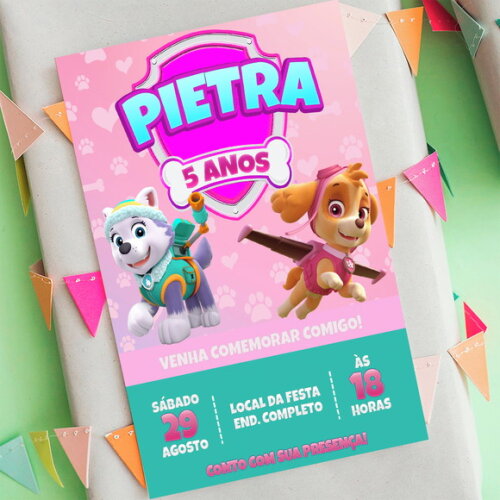 Convite Digital Patrulha Canina Skye e Everest