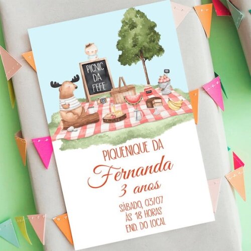 Convite Digital Picnic na Floresta Aquarela