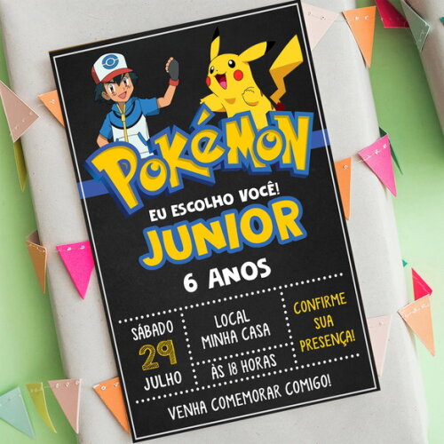 Convite Digital Pokemon Chalkboard