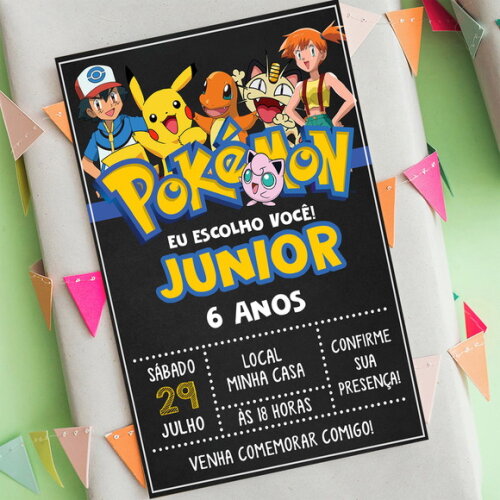 Convite Digital Pokemon Chalkboard