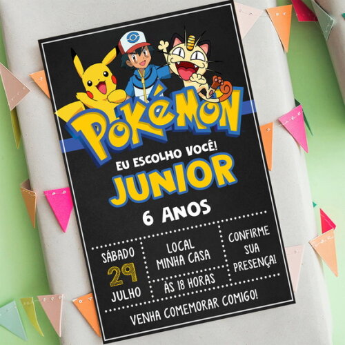 Convite Digital Pokemon Chalkboard