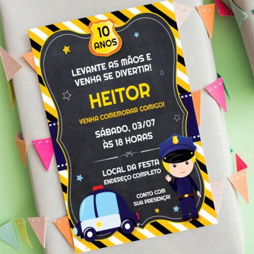 Convite Digital Policia Aniversário Infantil Festa Digital