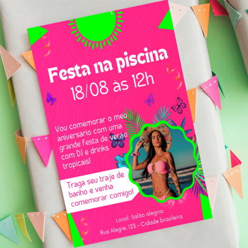 Convite Digital Pool Party - Festa na Piscina