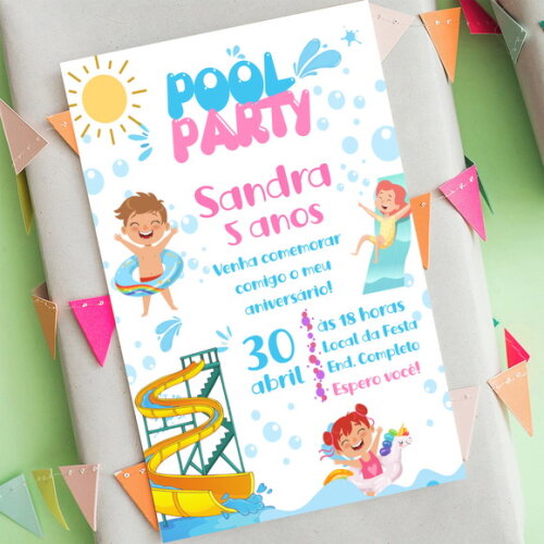 Convite Digital Pool Party - Festa na Piscina