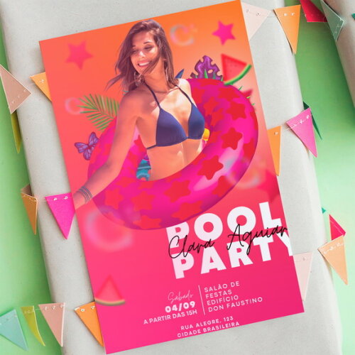 Convite Digital Pool Party com Sua Foto Editada