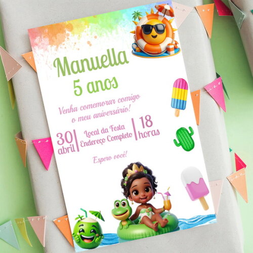 Convite Digital Princesa Tiana Baby Pool Party