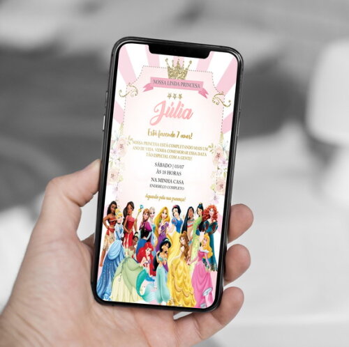 Convite Digital Princesas da Disney Floral