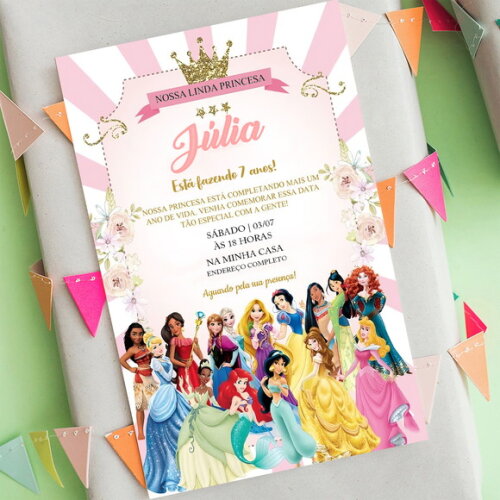 Convite Digital Princesas da Disney Floral