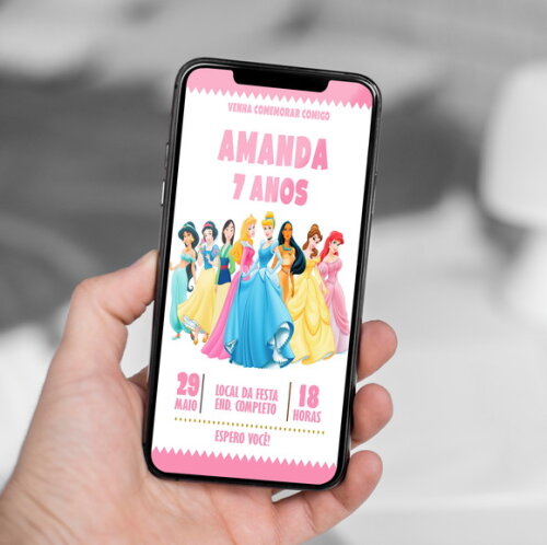 Convite Digital Princesas da Disney Rosa