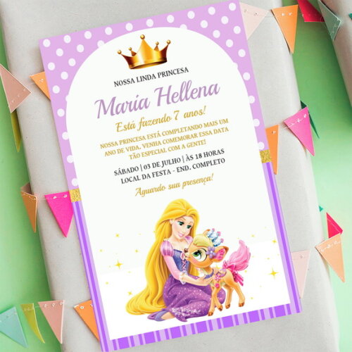 Convite Digital Rapunzel Enrolados Aniversário Princesas