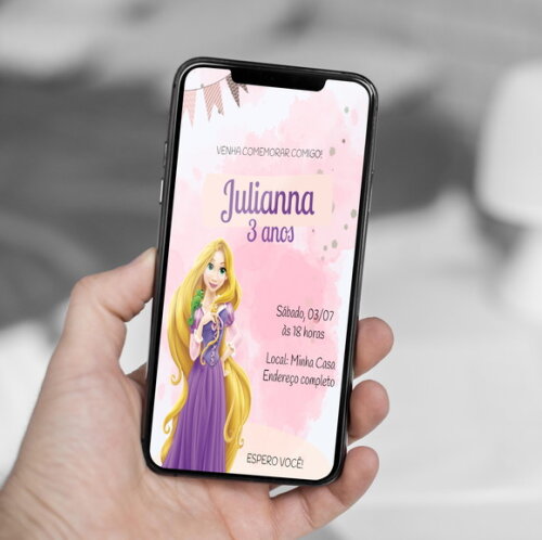 Convite Digital Rapunzel Princesa da Disney