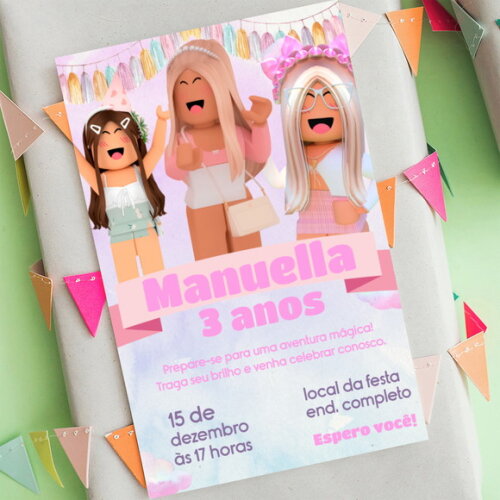 Convite Digital Roblox Rosa Menina