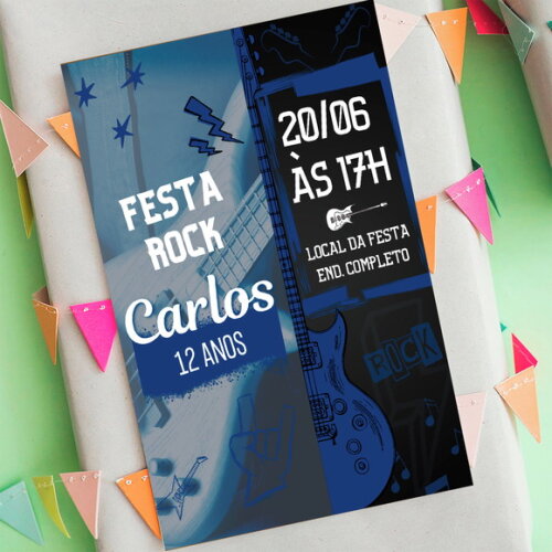 Convite Digital Rock And Roll Azul