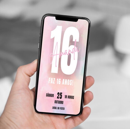 Convite Digital Rosa Jovem 15, 16 17, 18, 19 Anos