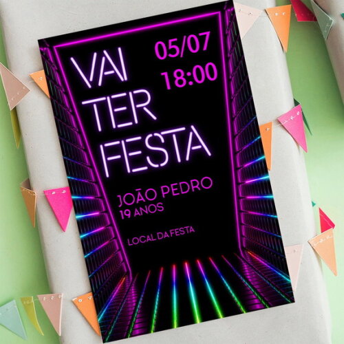 Convite Digital Segue o Baile Vai Ter Festa Neon
