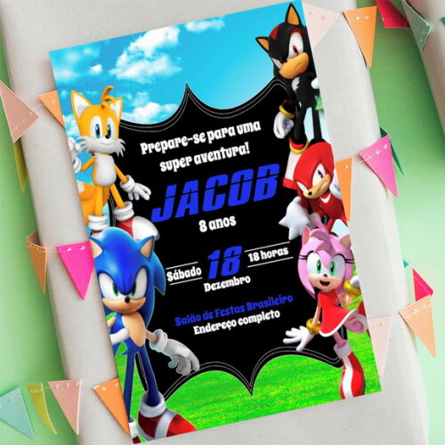 Convite Digital Sonic Aniversário Infantil